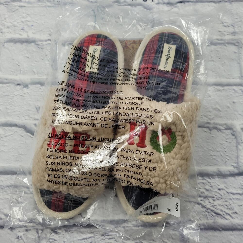 NWT "HO"ME Lane Holiday Faux Fur Dearfoams Cream Slide Slippers size XL (11-12) - Picture 12 of 15